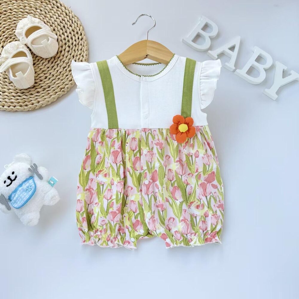 Girls Combed cotton knit Romper