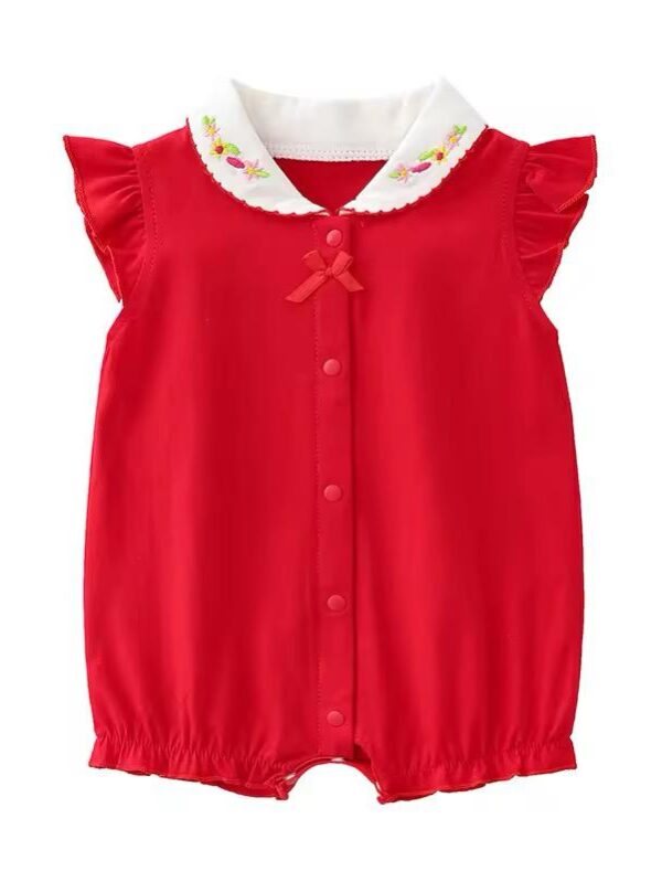 Girls Combed cotton knit Romper - 3 Months - 6 Months