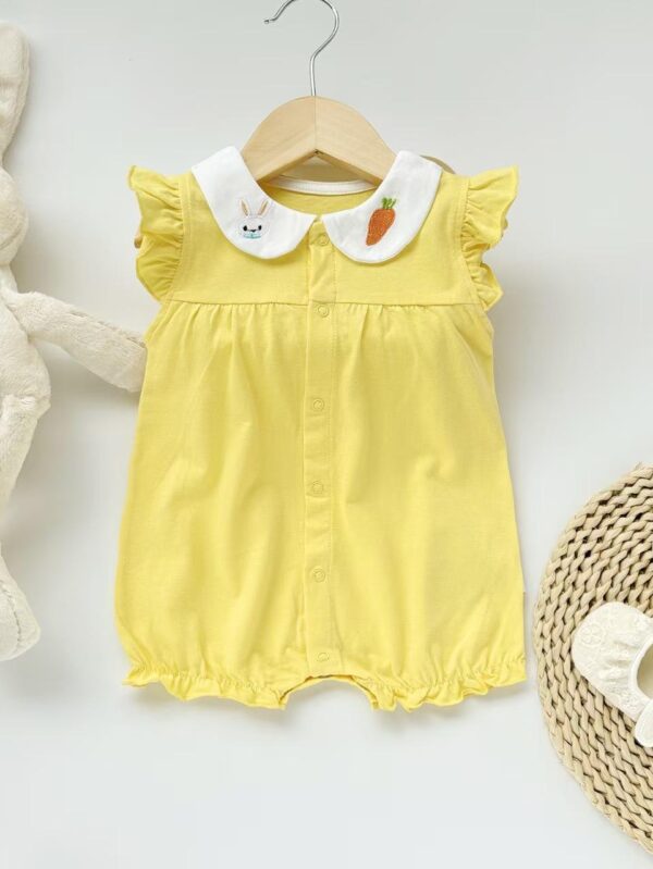 Girls Combed cotton knit Romper - 3 Months - 6 Months