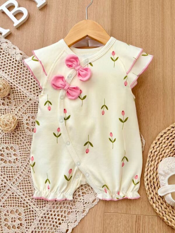 Girls Combed cotton knit Romper - 6 Months - 9 Months