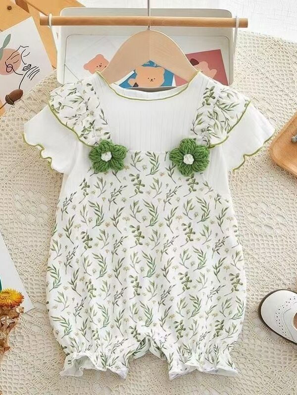 Girls Combed cotton knit Romper - 6 Months - 9 Months