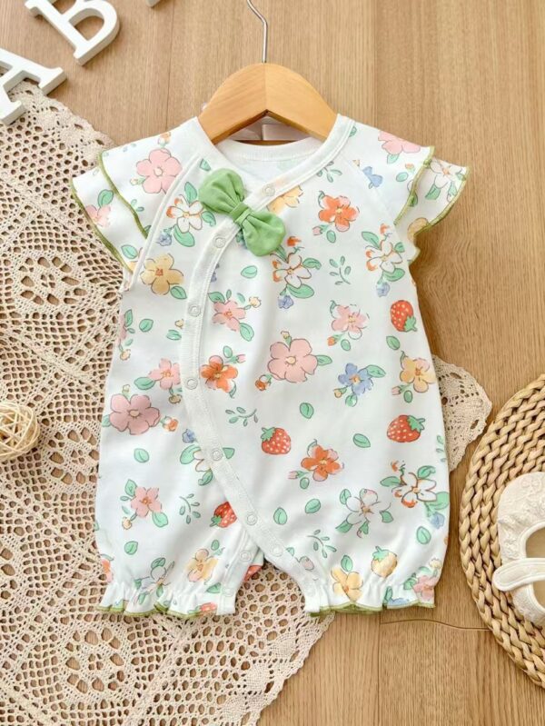 Girls Combed cotton knit Romper - 3 Months - 6 Months